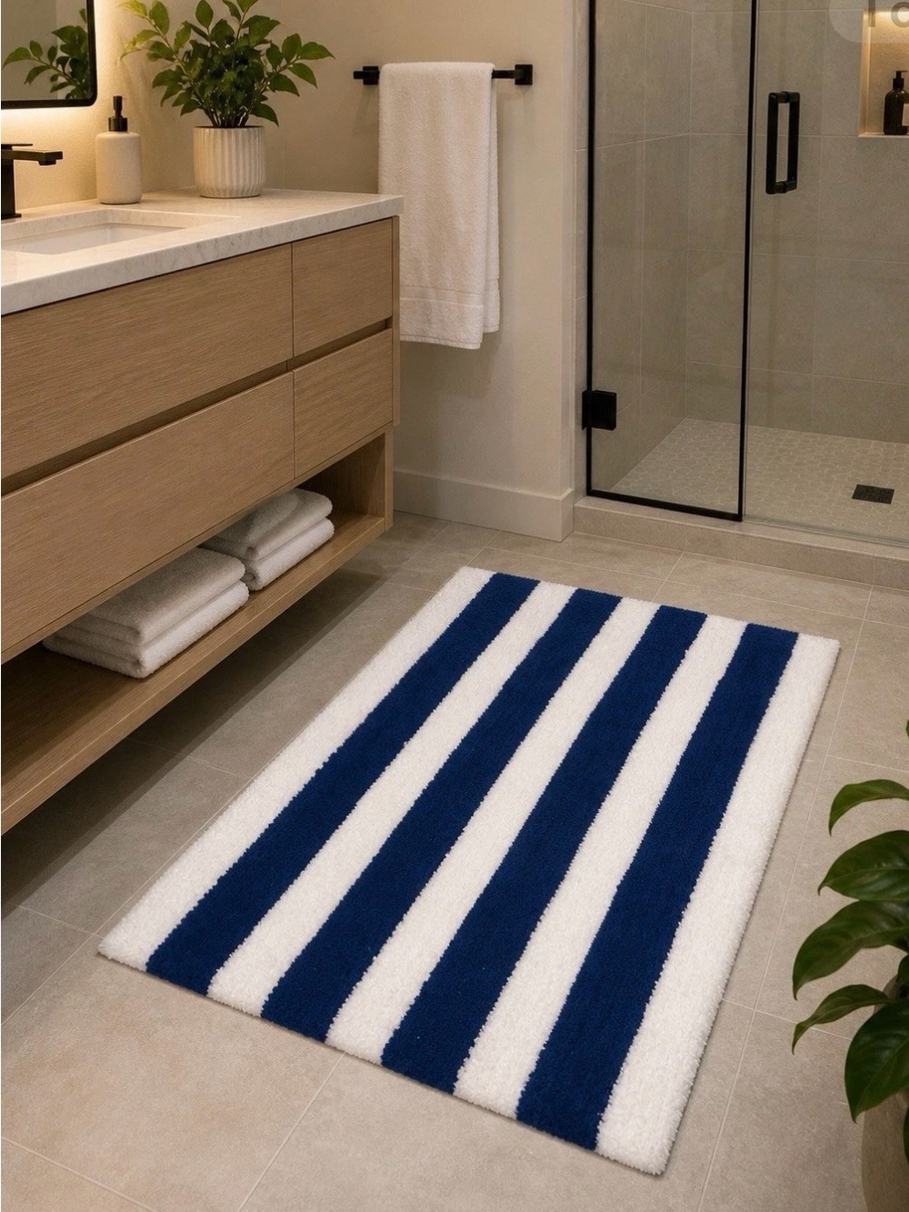 Kate Spade New York Tapis De Bain Blue & White Striped Bath mat Dorm Rug NWT